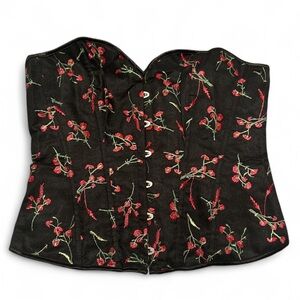 SHEIN Black Floral Embroidered Corset Top